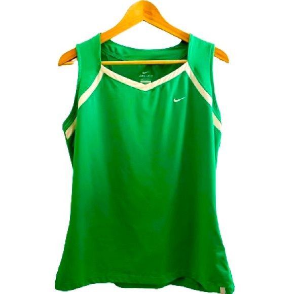 Nike Tops - Nike Dri Fit women’s athletic top size XL, v-neck, sleeveless, green/ white